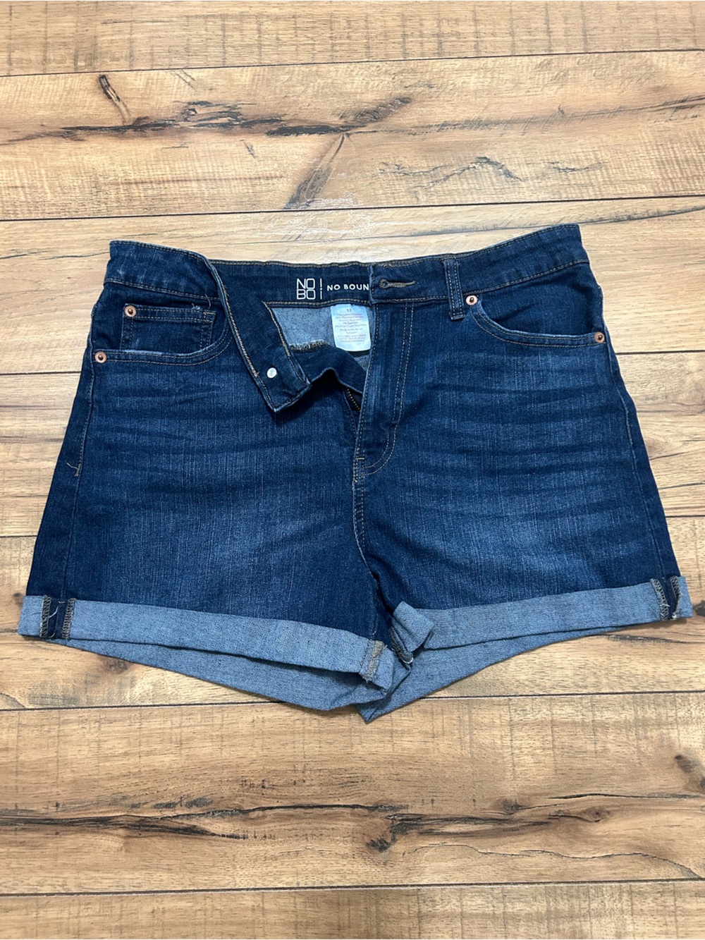 No Boundaries Dark Blue Rolled Cuff Women’s Denim Shorts